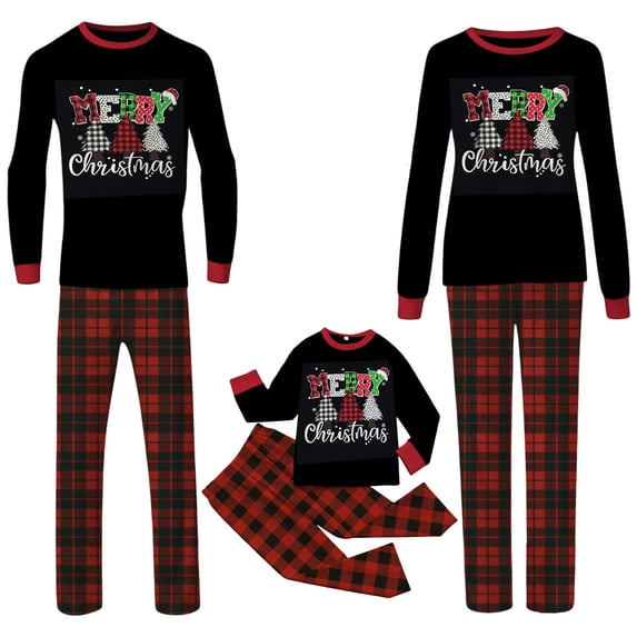 Fgnfyis Family Pajamas Matching Sets Holiday Themed Long Sleeve Tops Plaid Pants Soft Cozy 2 Piece Pajamas Set Sleepwear
