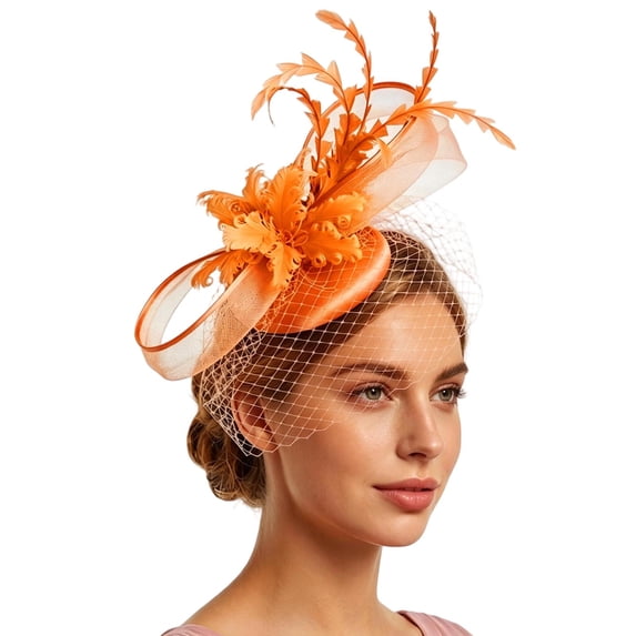 Fgnfyis Fascinator for Women Elegant Wedding Tea Party Ladies Day Floral Fascinator Hat Headdress Hair Accessories for Women Orange One Size