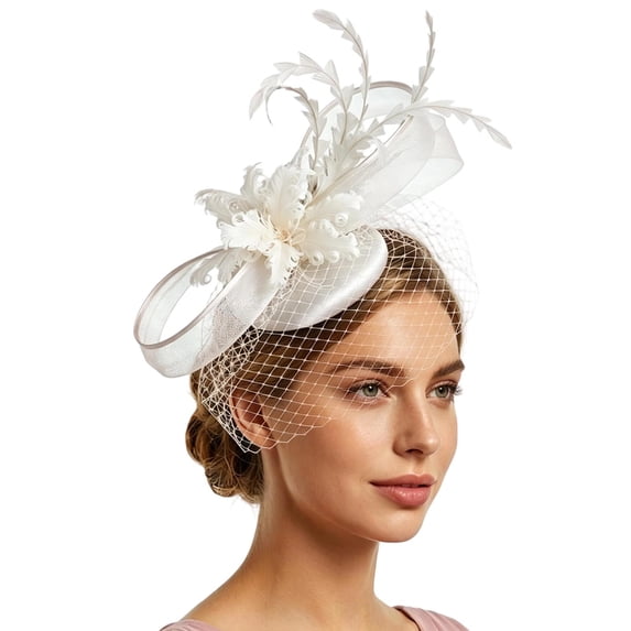 Fgnfyis Fascinator for Women Elegant Wedding Tea Party Ladies Day Floral Fascinator Hat Headdress Hair Accessories for Women White One Size