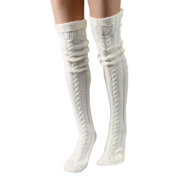 Fgnfyis Fashion Soft Stretch Knee High Socks Winter Warm Leg Cover Home Thick Woolen Pants Leg Warmers for Indoor Wear White