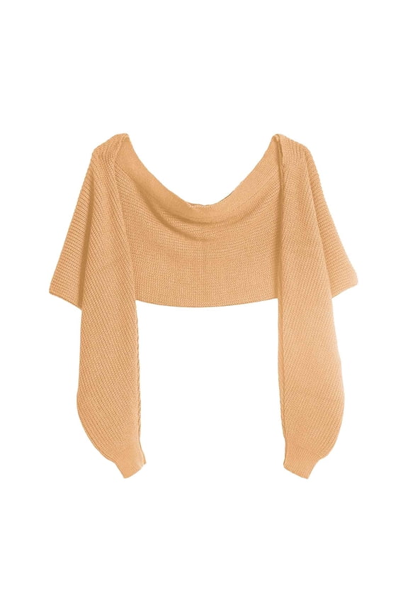 Fashion Winter Warm Knitted Solid Color Wrap Scarf Crochet Thick Shawl Cape with Sleeves for Women - Versatile Cozy Accessory Yellow One Size