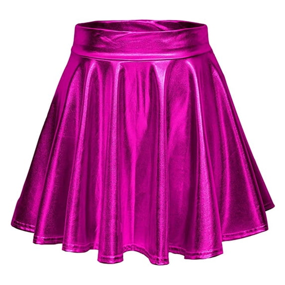 Fgnfyis Flared Casual Pleated Fashion A-line Women's Skirt Mini Shiny Skirt Performance Skirt Solid Color Hot Pink L
