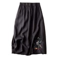 thumbnail image 1 of Fgnfyis Floral Embroidered Linen Skirt for Women A-Line Midi Length Versatile Flared Skirt for Spring and Summer Black L, 1 of 3