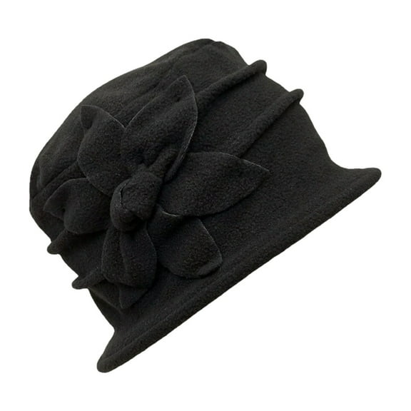 Fgnfyis Floral Wool Bucket Hat For Women Double Layer Winter Fisherman Cap Elegant Cold Weather Headwear Black One Size