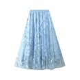 thumbnail image 1 of Fgnfyis French Style Mesh Splicing Flocking Large Hem Skirt for Women 2025 Waist A-line Skirt Elegant Midi Skirt Blue One Size, 1 of 2