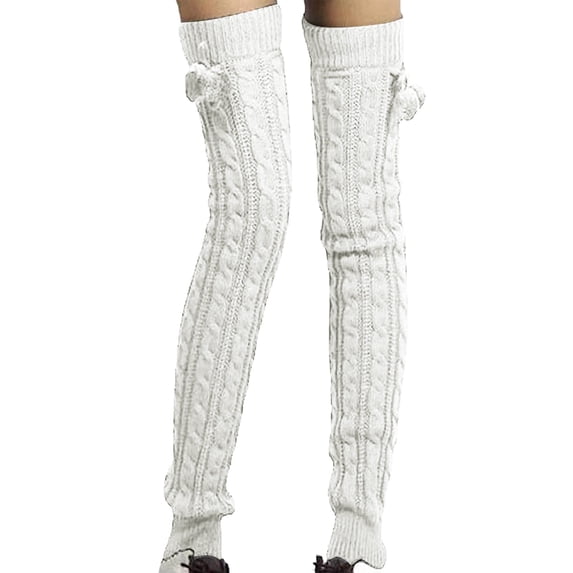 Fgnfyis Fuzzy Over Knee Cartoon Thigh High Socks for Women Winter Warm Home Socks Cozy and Soft White