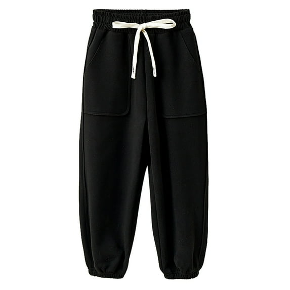 Fgnfyis Girls Athletic Jogger Pants Winter Thick Warm Long Bottoms Comfortable Playwear Trousers for Toddler Kids Black 2-3 Years