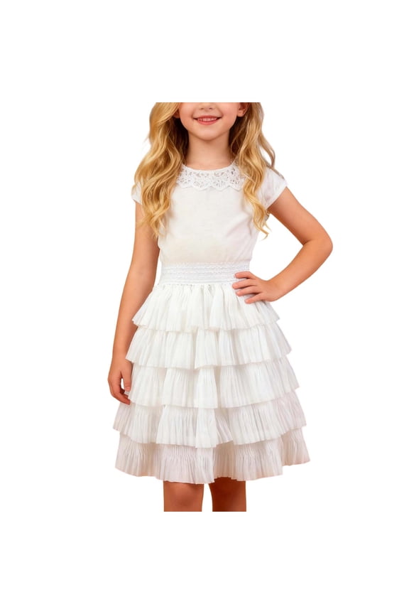 Girls Carnival Cake Tutu Skirt Party Dress with Elastic Waist for Toddlers and Children Party Dance and Celebration Wear White 3-4 Years