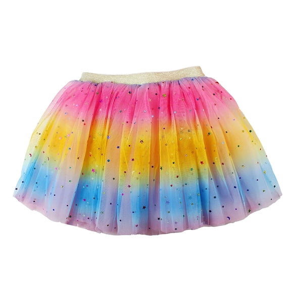 Fgnfyis Girls Carnival Dance Skirt Rainbow Dress Elastic Waist Party Gown with Flowy and Sparkling Design Pink One Size