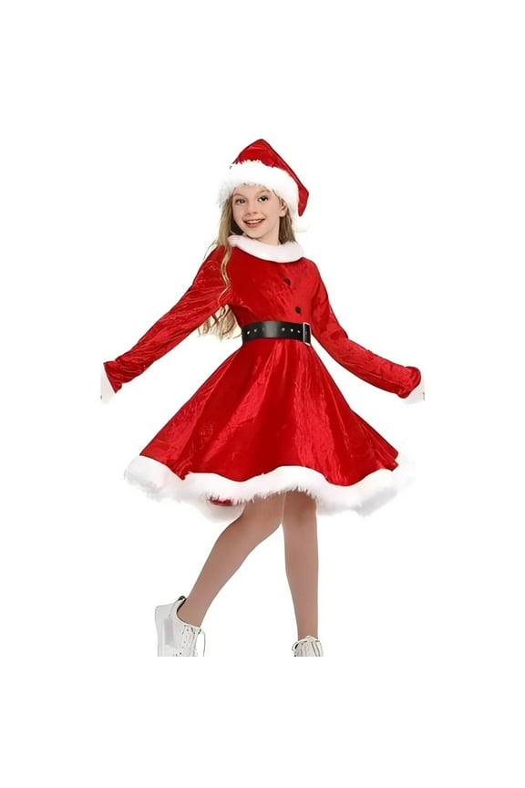 Girls Christmas Dress Santa for Holiday Party Festive Celebrations Toddler Attire Red M