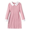 thumbnail image 1 of Fgnfyis Girls Dresses Long Sleeve Ribbed Fabric with Notched Collar and Back Button for Casual School Party Outfit Pink 9-10 Years, 1 of 7