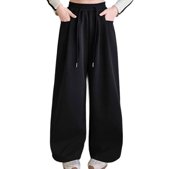 Fgnfyis Girls Elastic Waist Wide Leg Casual Trousers for Everyday Wear Comfortable Loose Fit Play Outdoors Spring Autumn Kids Pants Black 12-13 Years