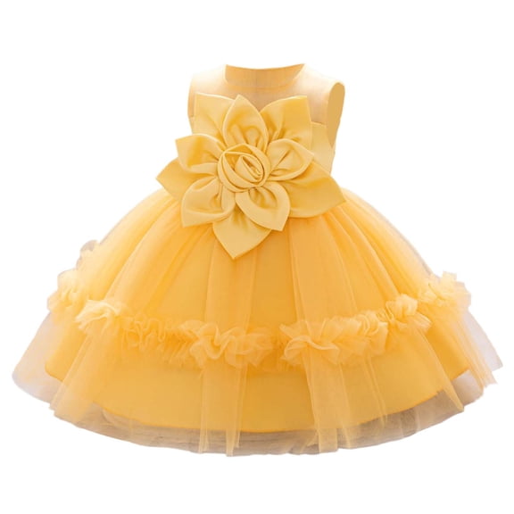 Fgnfyis Girls Elegant Floral Tutu Dress Sleeveless for Toddlers and Children Birthday Party Celebrations and Dance Wear Yellow 6-9 Months
