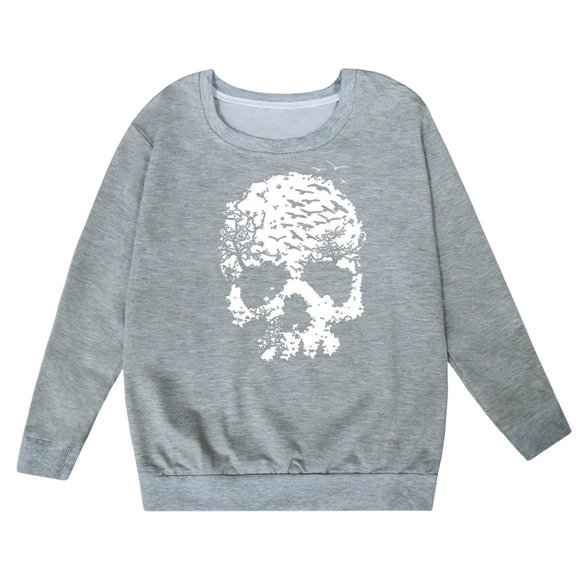 Fgnfyis Girls Halloween Hoodie Printed Pullover Soft Casual Sweatshirt for Kids Cozy Hoodies for Teens Fall Winter Party Wear Grey 13-14 Years