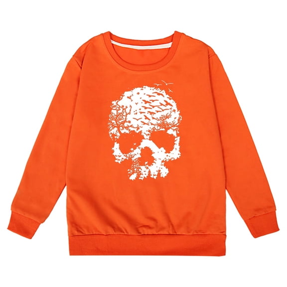 Fgnfyis Girls Halloween Hoodie Printed Pullover Soft Casual Sweatshirt for Kids Cozy Hoodies for Teens Fall Winter Party Wear Orange 3-4 Years
