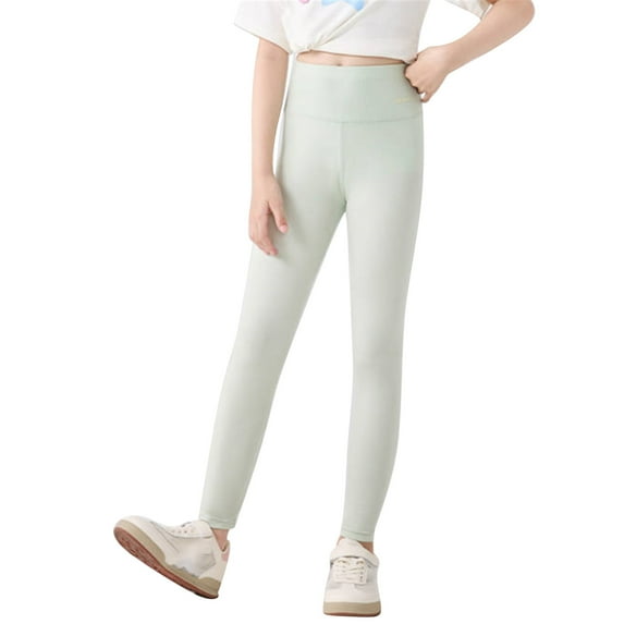 Fgnfyis Girls High Waist 9/10 Length Leggings Thin Summer Style Comfortable Stretchy Soft Pants for Everyday Wear and Play Light Green 4-5 Years