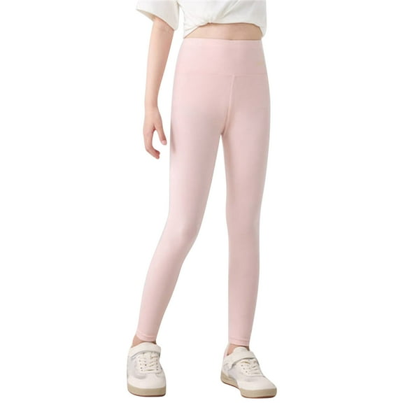 Fgnfyis Girls High Waist 9/10 Length Leggings Thin Summer Style Comfortable Stretchy Soft Pants for Everyday Wear and Play Pink 9-10 Years