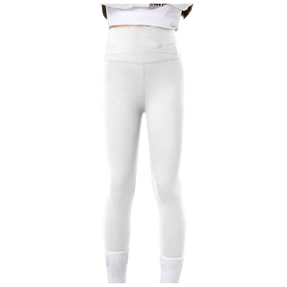 Fgnfyis Girls High Waisted Slim Fit Yoga Pants Pure Color Leggings for Spring Summer Comfortable Outwear Play White 9-12 Years