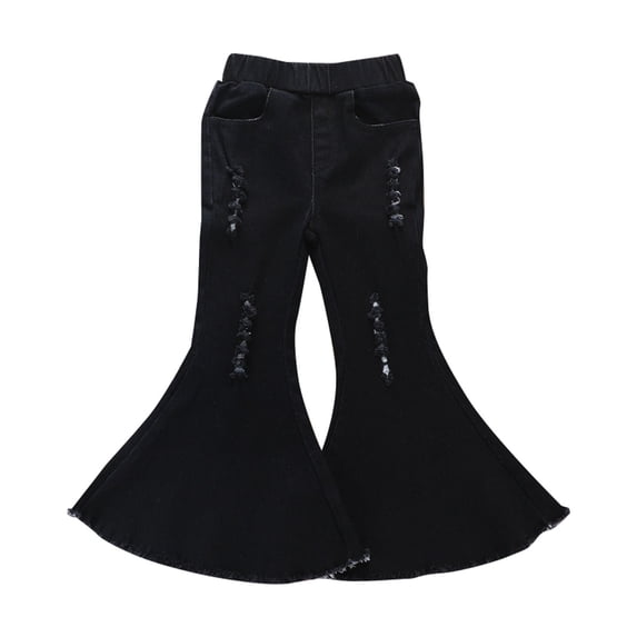 Fgnfyis Girls Jeans Kids Toddler Baby Girl Denim Bottom Pants Black Ripped Fashion Western Style Stretch Pants for Girls Black 18-24 Months