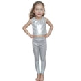 thumbnail image 1 of Fgnfyis Girls Leggings Boys Girls Glitter Metallic Leggings Performance Dance Pants Stretchy Straight Leg Trousers Stage Toddler Pants Silver 11-12 Years, 1 of 3