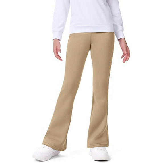 Fgnfyis Girls Lined Flare Leggings Warm Winter Casual Bottoms Soft Stretch Comfortable Everyday Wear for Teens and Youth Khaki 5-6 Years