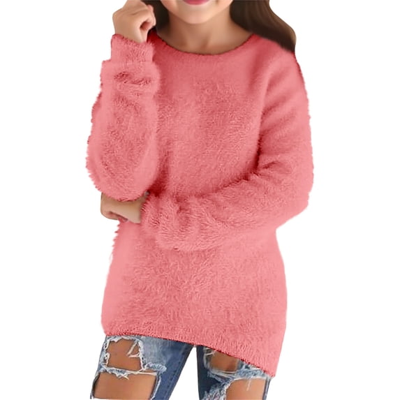 Fgnfyis Girls Long Sleeve Pullover Sweater Soft Loose Knit Top Comfortable Warm Cozy Fall Clothing for Kids Watermelon Red 15-16 Years
