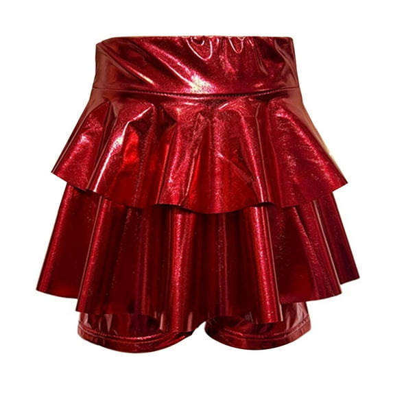 Fgnfyis Girls Performance Dress with Sequin Glitter Tutu Skirt and Attached Shorts for Stage Recital Party Red 4-5 Years