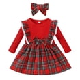 thumbnail image 1 of Fgnfyis Toddler Girl Dresses Christmas Plaid Print Bow Ribbed Long Sleeve Holiday Party Outfit Headband Set Girl Dresses 6-9 Months, 1 of 8