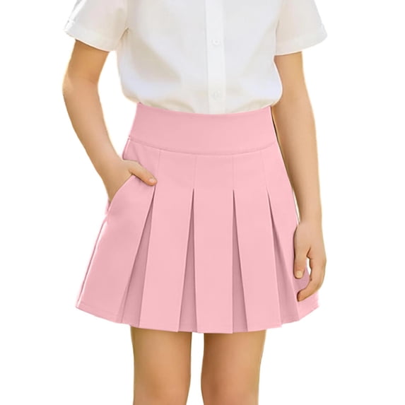 Fgnfyis Girls School Uniform Skirt Pleated High Waist Stretch Sports Casual with Pockets Girls Skirts Pink 140/11Y