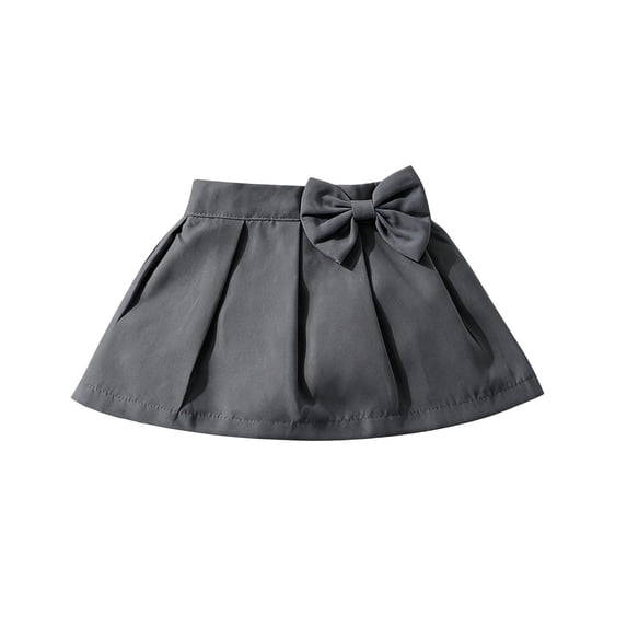 Fgnfyis Girls School Uniform Skirt Soft Pleated Solid Color A Line Elastic Waistband Toddler Bowknot Skirts for Girls Grey 6-9 Months