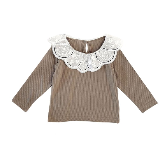 Fgnfyis Girls Shirts Ribbed Lace Layering Tee Stretch Long Sleeve Shirt Soft Basic Top for Toddler Fashion Outfit Cute Tops for Girls Khaki_001 110