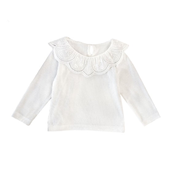 Fgnfyis Girls Shirts Ribbed Lace Layering Tee Stretch Long Sleeve Shirt Soft Basic Top for Toddler Fashion Outfit Cute Tops for Girls White_001 100