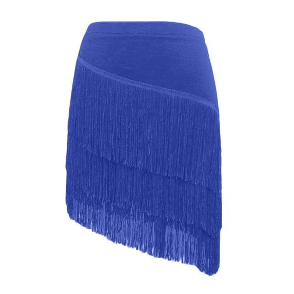 Fgnfyis Girls Skirt Dance Performance Solid Color Fringe V Cut Elastic Waist Semi Formal Tutu Skirts for Recital Ballet Jazz Blue_002 4-5 Years