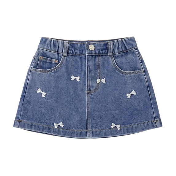 Fgnfyis Girls Skorts Embroidery Bow High Waist A Line Inner Shorts Summer Casual Skorts for Girls Blue_001 6-7 Years