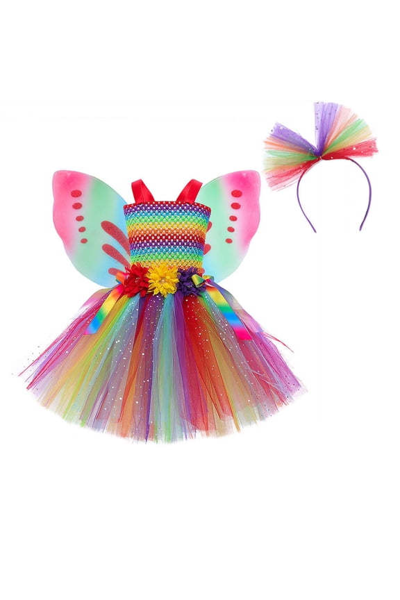 Girls Sparkly Rainbow Fairy Dress Tutu Party Outfit with Glitter Sash for Stage Performance Pink 2-3 Years
