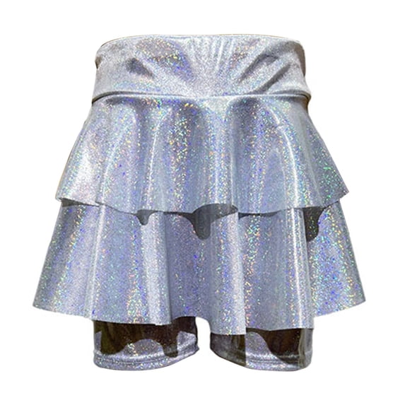 Fgnfyis Girls Sparkly Sequin Performance Dance Dress with Tutu Skirt and Built-In Shorts for Play Party Occasions Silver 8-9 Years