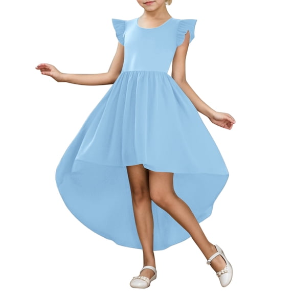 Fgnfyis Girls Summer Dress Fashion Flapper Sleeve High Low Formal Fly Skirt Swing Toddler Girl Dress BU1 14years