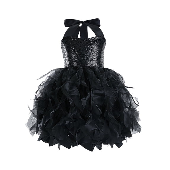 Fgnfyis Girls Summer Dresses Fashion Halloween Historical Spiral Sequin Sleeveless Tutu Performance Dresses for Girls Black 6-8 Years