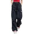 thumbnail image 1 of Fgnfyis Girls Summer Lightweight Cargo Pants Elastic Waist Comfortable Breathable Loose Fit Outdoor Play School Casual Toddler Fashion Black 10-11 Years, 1 of 4