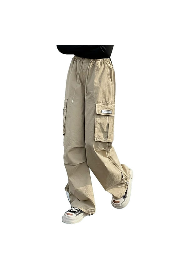 Girls Summer Lightweight Cargo Pants Elastic Waist Comfortable Breathable Loose Fit Outdoor Play School Casual Toddler Teen Fashion Khaki 6-7 Years