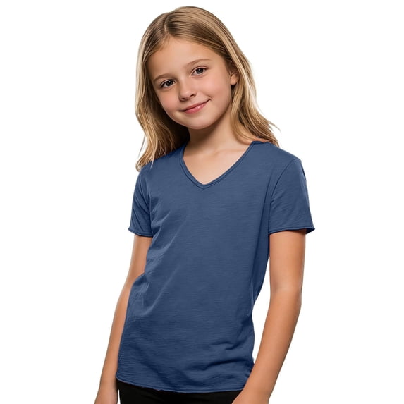 Fgnfyis Girls Summer Tops Cool Comfort Kids Short Sleeve V-Neck Shirt with Collar Casual Playwear Soft Blend Tee Tops Boys Collared Shirt Navy 5-6 Years