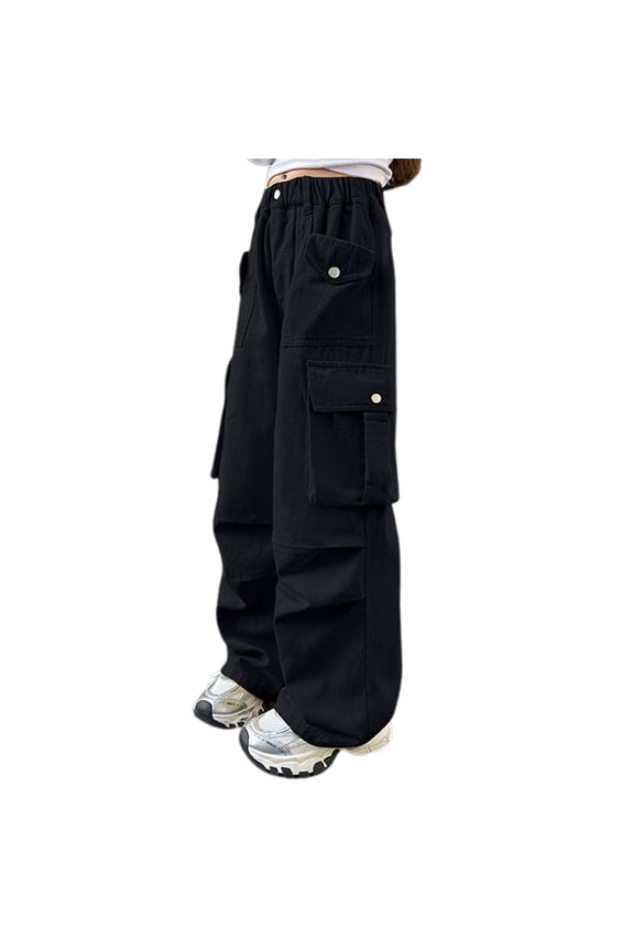 Girls Sweatpants Cargo Loose Fit Stretchy Casual Trousers Spring Autumn For Big Kids 5 13 Pants For Girls Black 3-4 Years