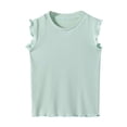 thumbnail image 1 of Fgnfyis Girls T Shirts Summer Sleeveless Ruffle Ribbed Round Neck Solid Color Casual Tee for Kids Comfortable Stretchy Tank Tops for Girls Green 7-8 Years, 1 of 2