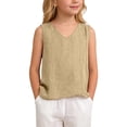 thumbnail image 1 of Fgnfyis Girls T Shirts Summer Sleeveless V-Neck Casual Beach Blend Comfortable Basic Tee for Kids Girls Tank Tops Khaki_002 7-8 Years, 1 of 4