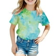 thumbnail image 1 of Fgnfyis Girls T Shirts Tie Dye Print Short Sleeve T Shirt Summer Fashion Casual Round Neck Tee for Toddler and Kids Girls Summer Tops Green_002 12-13 Years, 1 of 4