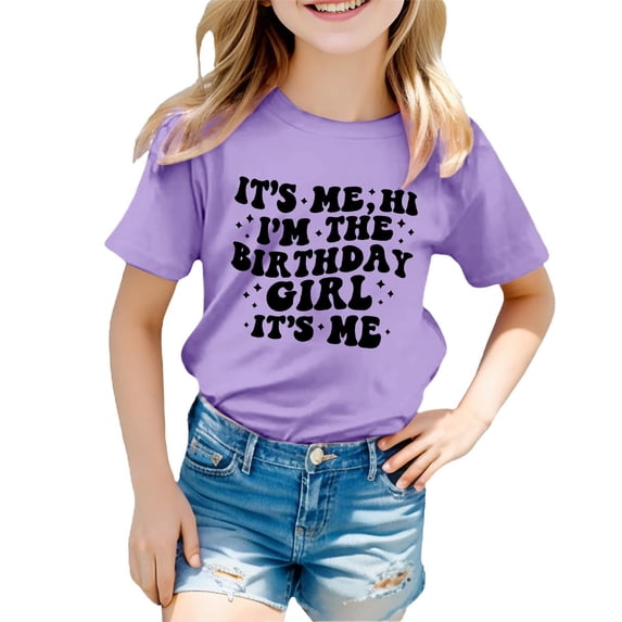 Fgnfyis Girls Tops Birthday Shirt Hi Its Im The Birthday Girl Tshirt Bday Party Tee Tops Kids Summer Outfit Shirt Cute Summer Tops Purple 8-9 Years