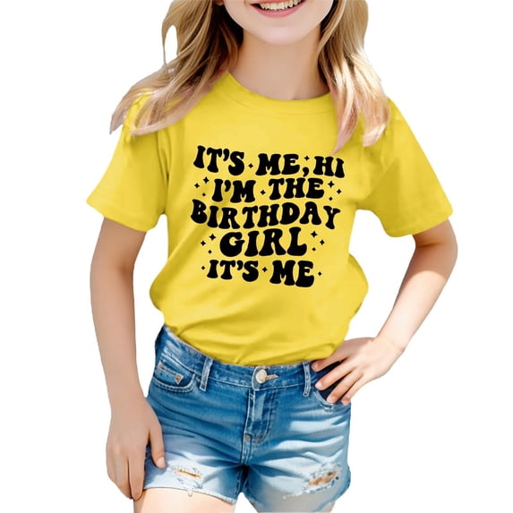 Fgnfyis Girls Tops Birthday Shirt Hi Its Im The Birthday Girl Tshirt Bday Party Tee Tops Kids Summer Outfit Shirt Cute Summer Tops Yellow 5-6 Years