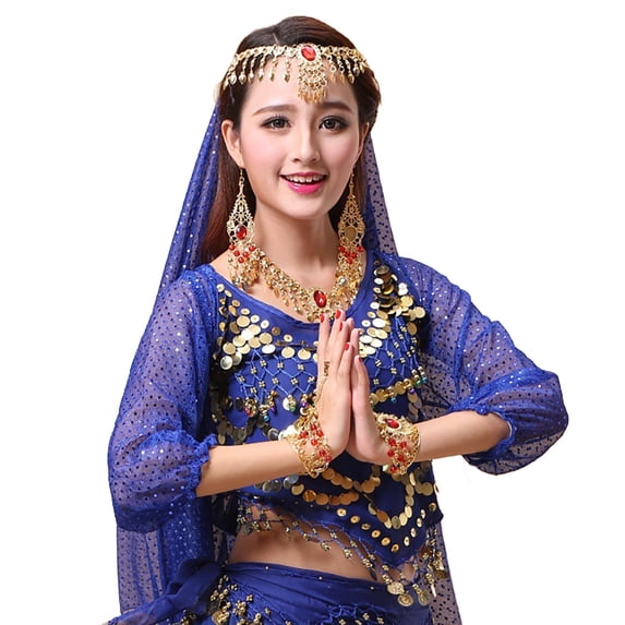 Fgnfyis Girls Tops Kids Belly Dance Outfits Sequins Short Sleeve Dance Top for Carnival Cute Summer Tops Blue 3-12 Years
