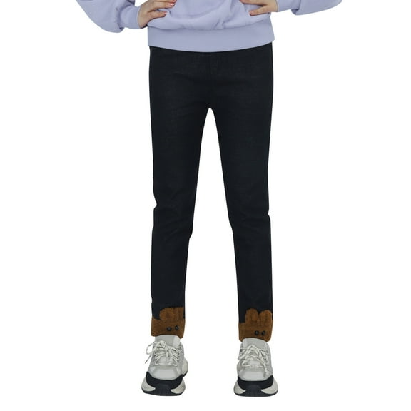 Fgnfyis Girls Winter Lined Denim Jeggings Comfortable Stretch Soft Toddler Kids Warm Casual Pants for Cold Weather Brown 6-7 Years