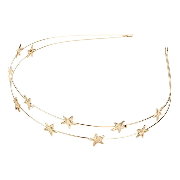 Fgnfyis Glamour Double Layer Star Headband Lady Metal Hair Accessory with Five Pointed Stars Elegant for Everyday Wear Gold